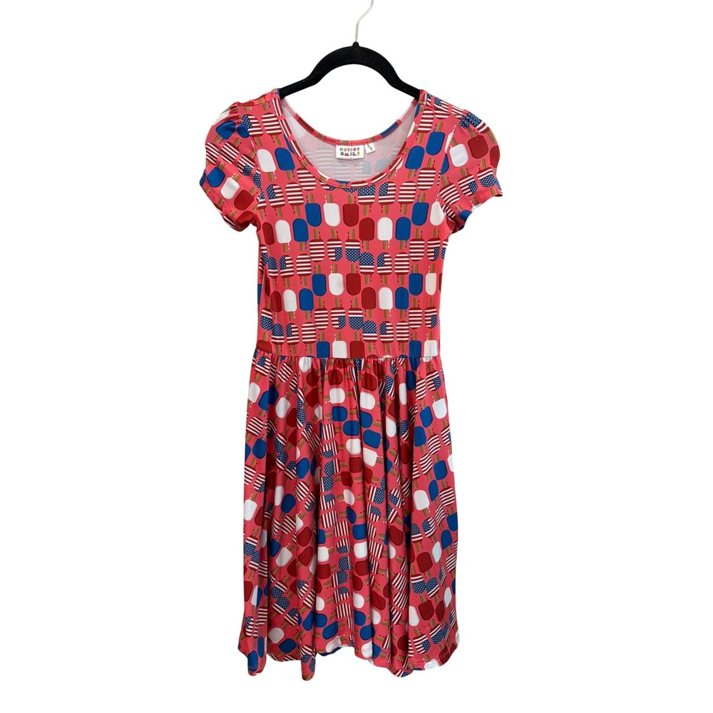DotDotSmile Kids Girls Red Patriotic Popsicle Print Dress Short Sleeve Size 8/10